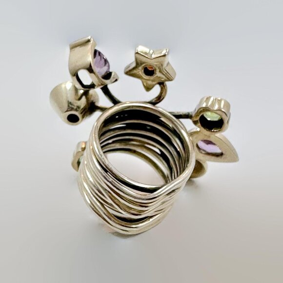 Gemstone Ring, Sterling Silver, One of a Kind, Funky, Vintage, Amethyst, Peridot - Picture 6 of 6